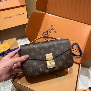 Louis Vuitton Monogram Canvas Brown Top Handle Shoulder Bag with Gold Hardware